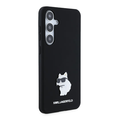 Custodia per Samsung Galaxy S24+ S926, Karl Lagerfeld, Silicone Choupette Metal, Nera