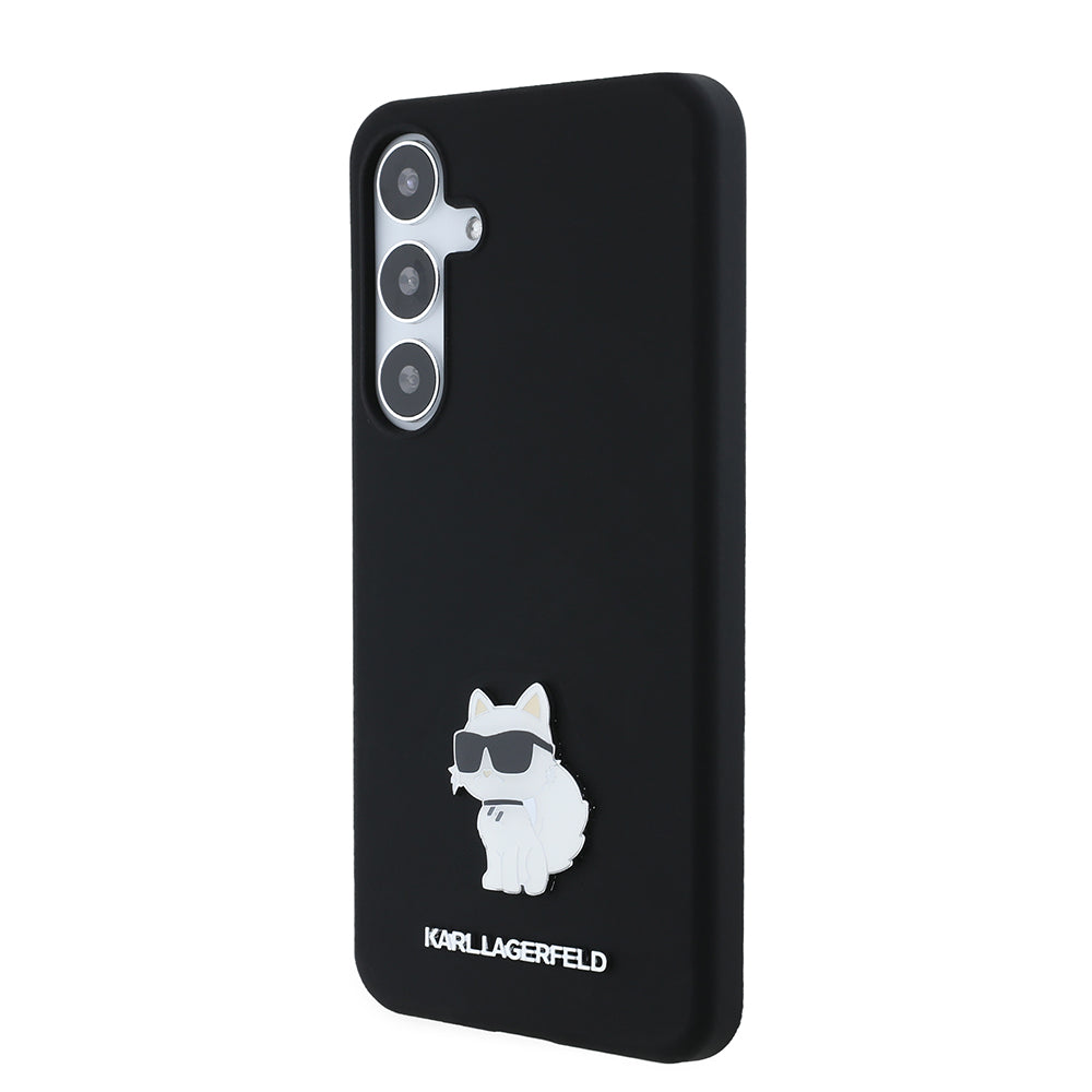 Custodia per Samsung Galaxy S24+ S926, Karl Lagerfeld, Silicone Choupette Metal, Nera