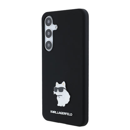 Custodia per Samsung Galaxy S24+ S926, Karl Lagerfeld, Silicone Choupette Metal, Nera