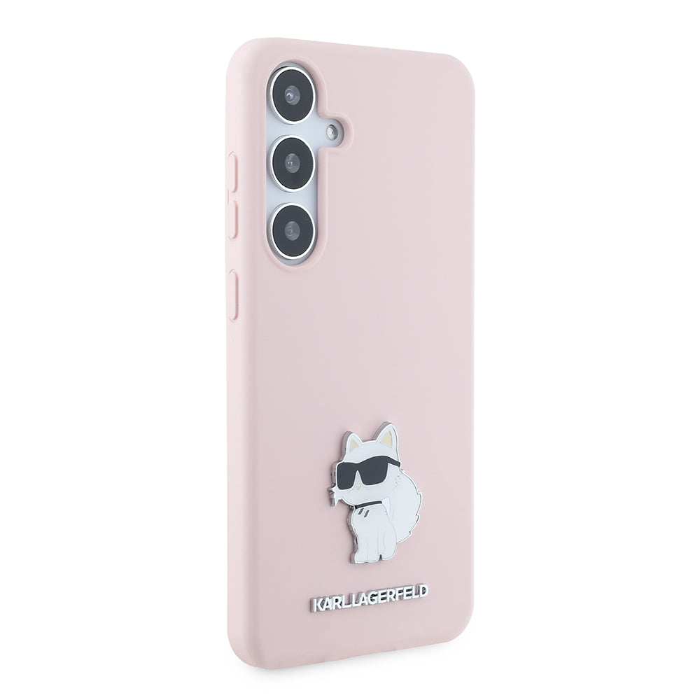 Case for Samsung Galaxy S24+ S926, Karl Lagerfeld, Silicone Choupette Metal, Pink