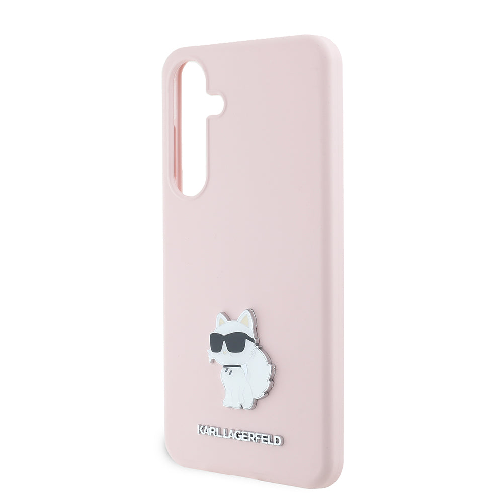 Case for Samsung Galaxy S24+ S926, Karl Lagerfeld, Silicone Choupette Metal, Pink