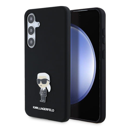 Custodia per Samsung Galaxy S24+ S926, Karl Lagerfeld, Silicone Ikonik Karl Metal, Nera