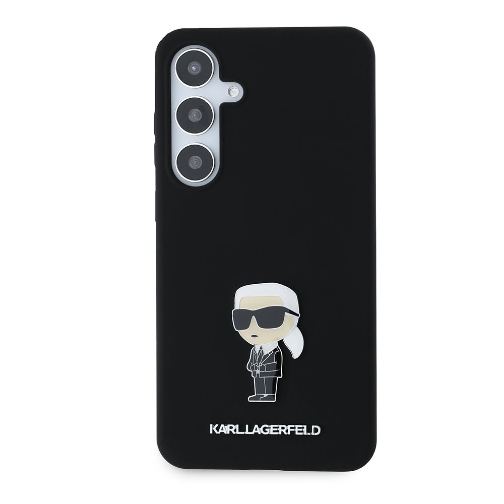 Custodia per Samsung Galaxy S24+ S926, Karl Lagerfeld, Silicone Ikonik Karl Metal, Nera