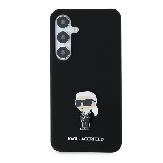 Custodia per Samsung Galaxy S24+ S926, Karl Lagerfeld, Silicone Ikonik Karl Metal, Nera