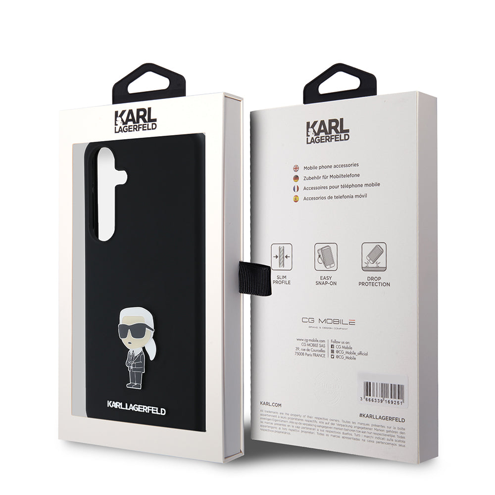 Custodia per Samsung Galaxy S24+ S926, Karl Lagerfeld, Silicone Ikonik Karl Metal, Nera