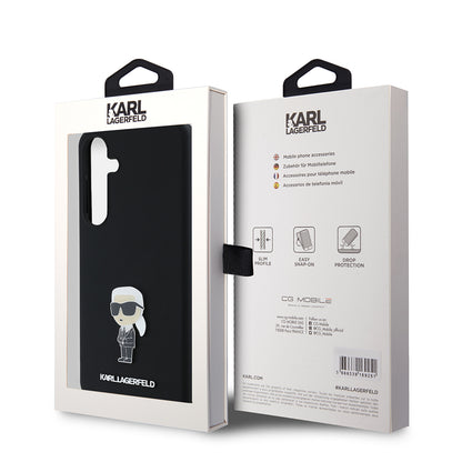Custodia per Samsung Galaxy S24+ S926, Karl Lagerfeld, Silicone Ikonik Karl Metal, Nera