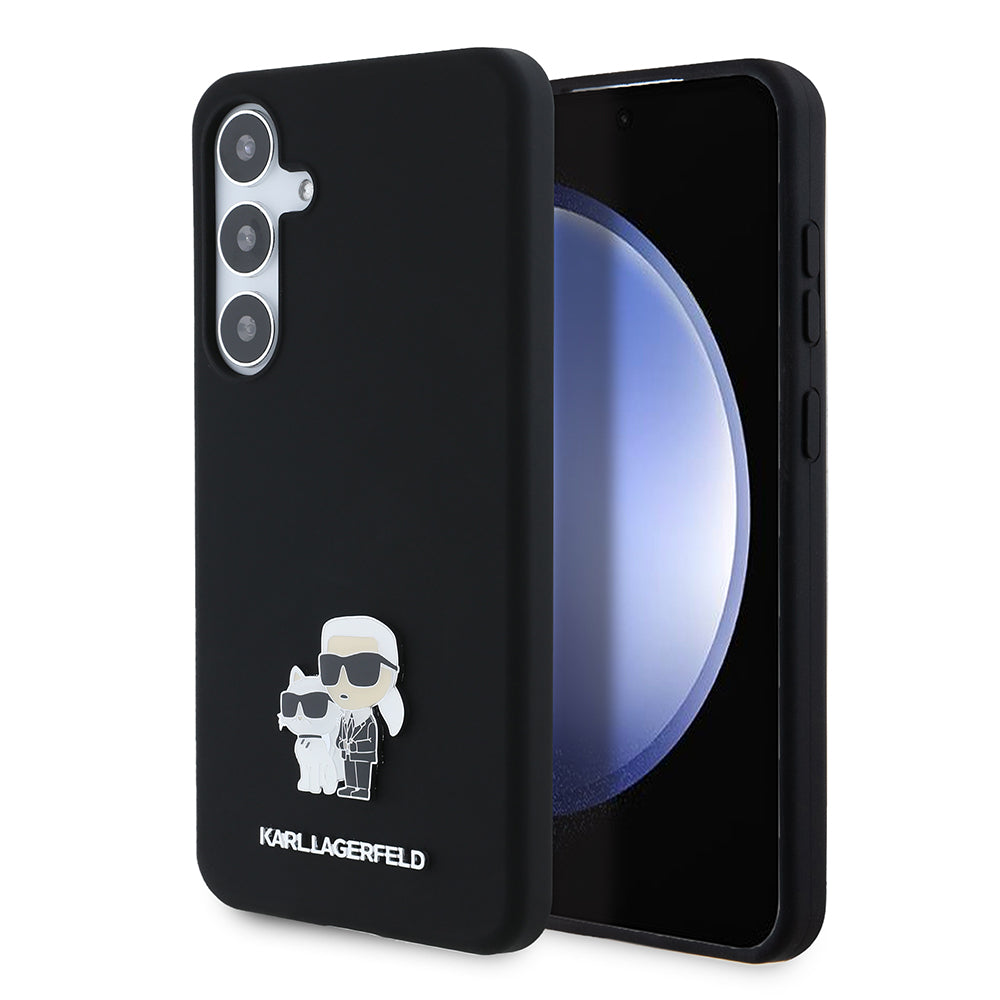 Custodia per Samsung Galaxy S24+ S926, Karl Lagerfeld, Silicone Karl & Choupette Metal, Nera