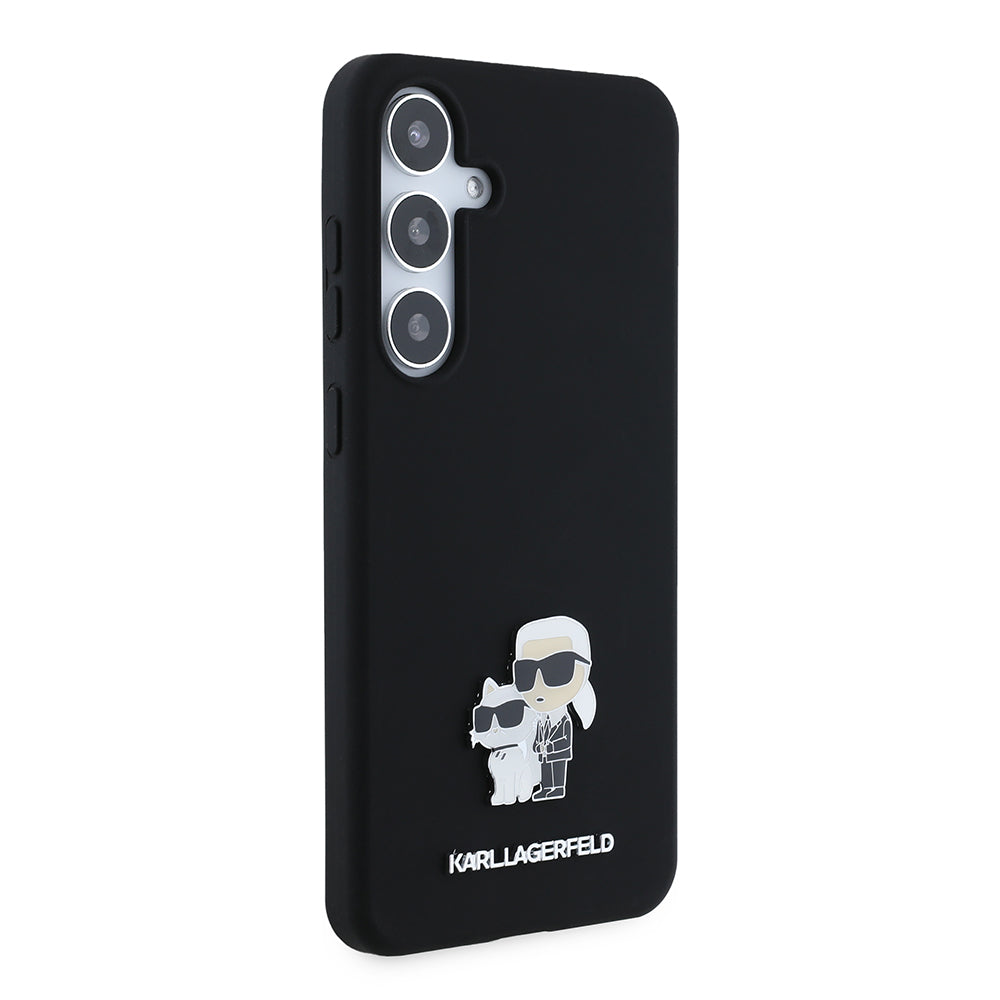Custodia per Samsung Galaxy S24+ S926, Karl Lagerfeld, Silicone Karl & Choupette Metal, Nera