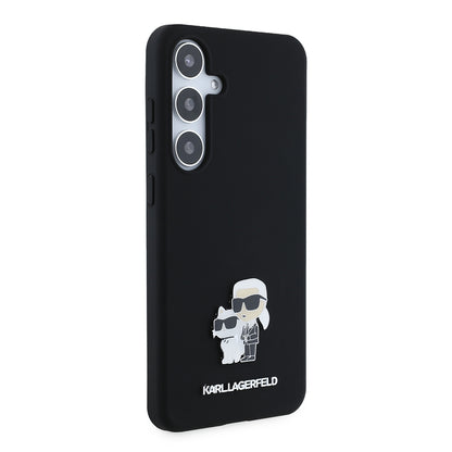 Custodia per Samsung Galaxy S24+ S926, Karl Lagerfeld, Silicone Karl & Choupette Metal, Nera