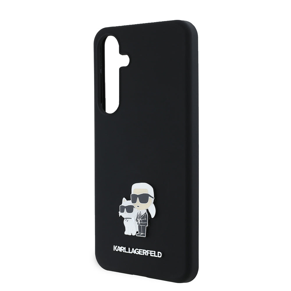 Custodia per Samsung Galaxy S24+ S926, Karl Lagerfeld, Silicone Karl & Choupette Metal, Nera