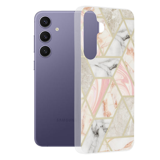 Custodia per Samsung Galaxy S24+ S926, Techsuit, Marble, Rosa