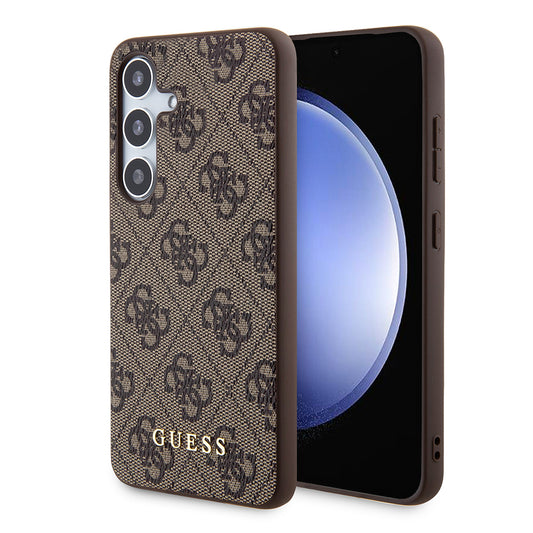Custodia per Samsung Galaxy S24 S921, Guess, 4G Metal Gold Logo, Marrone