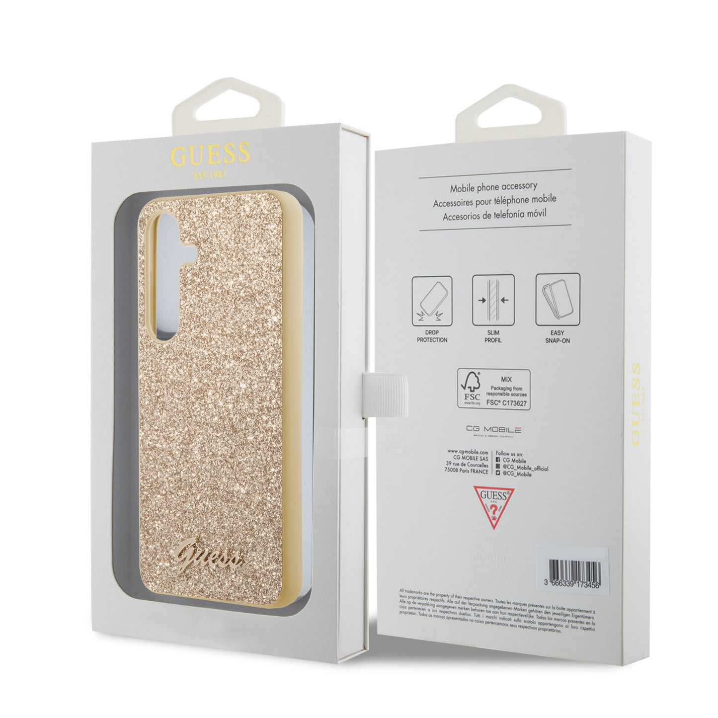 Custodia per Samsung Galaxy S24 S921, Guess, Glitter Script, Dorata