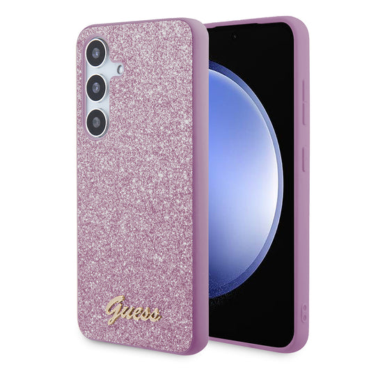 Custodia per Samsung Galaxy S24 S921, Guess, Glitter Script, Viola