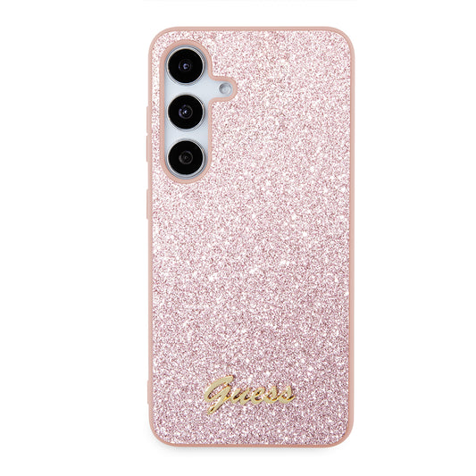 Custodia per Samsung Galaxy S24 S921, Guess, Glitter Script, Rosa