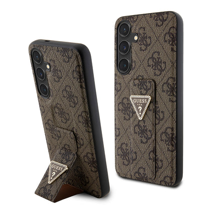 Custodia per Samsung Galaxy S24 S921, Guess, Grip Stand 4G Triangle Strass, Marrone