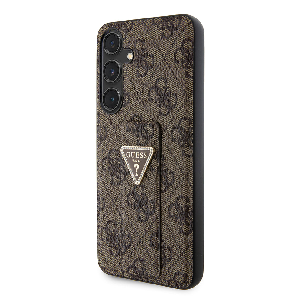 Custodia per Samsung Galaxy S24 S921, Guess, Grip Stand 4G Triangle Strass, Marrone