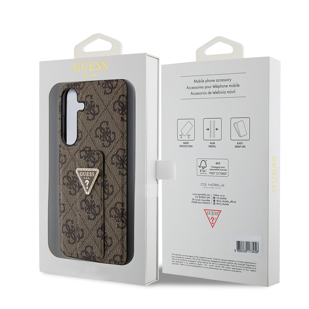 Custodia per Samsung Galaxy S24 S921, Guess, Grip Stand 4G Triangle Strass, Marrone