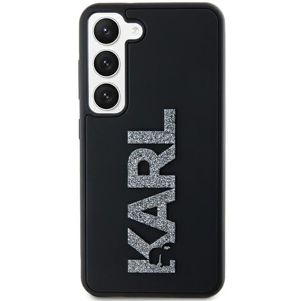 Custodia per Samsung Galaxy S24 S921, Karl Lagerfeld, Logo Glitter in Gomma 3D, Nera