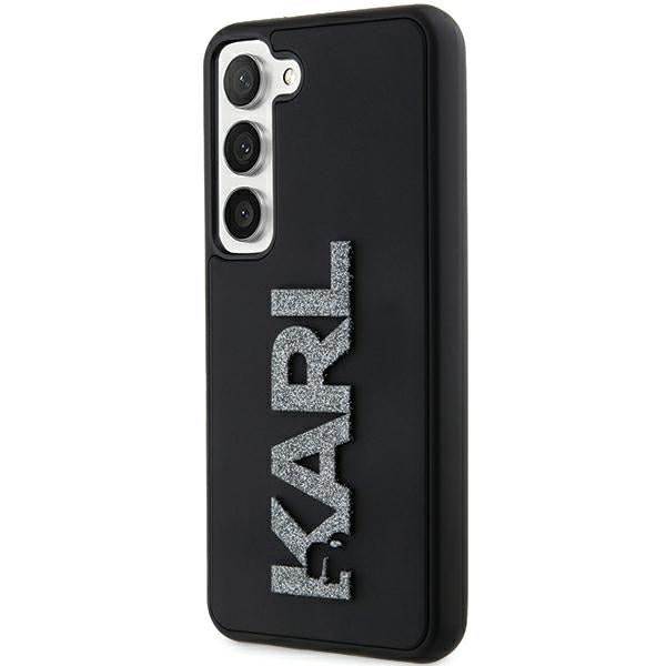 Custodia per Samsung Galaxy S24 S921, Karl Lagerfeld, Logo Glitter in Gomma 3D, Nera