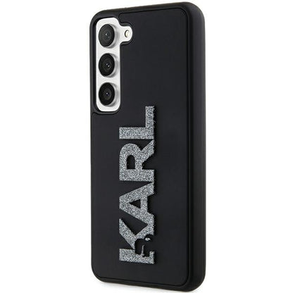 Custodia per Samsung Galaxy S24 S921, Karl Lagerfeld, Logo Glitter in Gomma 3D, Nera