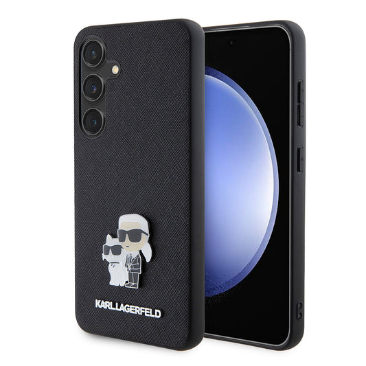 Custodia per Samsung Galaxy S24 S921, Karl Lagerfeld, Saffiano Karl & Choupette Metal, Nera