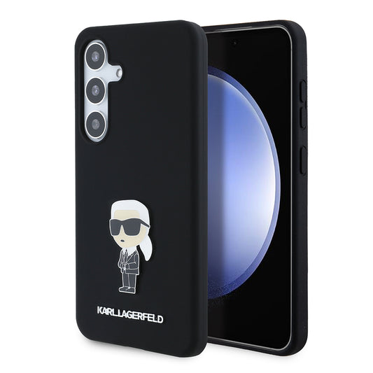 Custodia per Samsung Galaxy S24 S921, Karl Lagerfeld, Silicone Ikonik Karl Metal, Nera