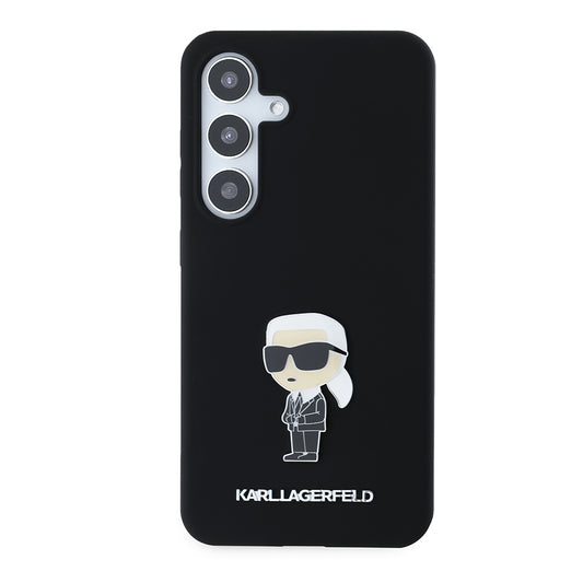 Custodia per Samsung Galaxy S24 S921, Karl Lagerfeld, Silicone Ikonik Karl Metal, Nera