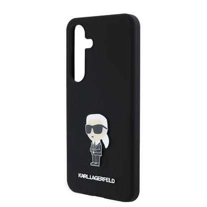 Custodia per Samsung Galaxy S24 S921, Karl Lagerfeld, Silicone Ikonik Karl Metal, Nera