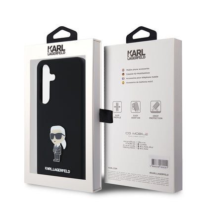 Custodia per Samsung Galaxy S24 S921, Karl Lagerfeld, Silicone Ikonik Karl Metal, Nera