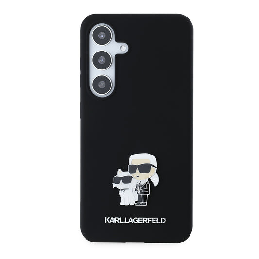Custodia per Samsung Galaxy S24 S921, Karl Lagerfeld, Silicone Karl & Choupette Metal, Nera