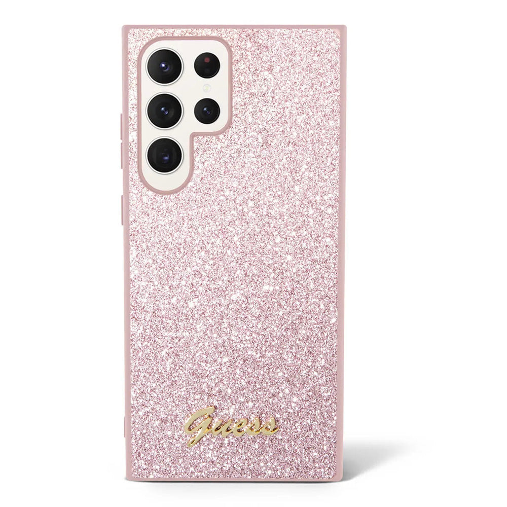 Custodia per Samsung Galaxy S24 Ultra S928, Guess, Glitter Script, Rosa