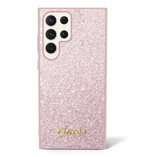 Custodia per Samsung Galaxy S24 Ultra S928, Guess, Glitter Script, Rosa