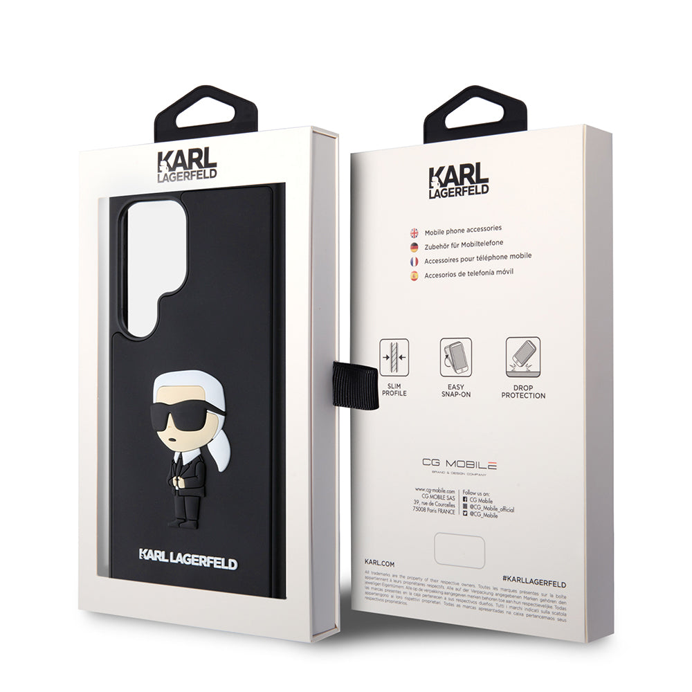 Custodia per Samsung Galaxy S24 Ultra S928, Karl Lagerfeld, 3D Rubber Ikonik Karl, Nera