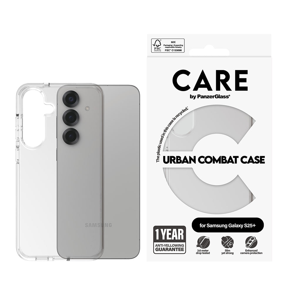 Custodia per Samsung Galaxy S25+ S936, PanzerGlass, Care Urban Combat, Trasparente