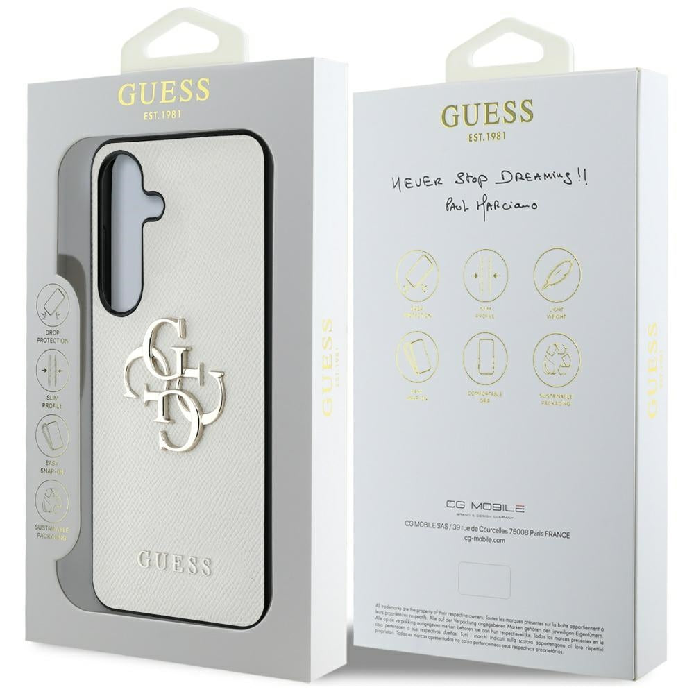 Custodia per Samsung Galaxy S25 S931, Guess, 4G Grained Big and Classic Logo, Beige