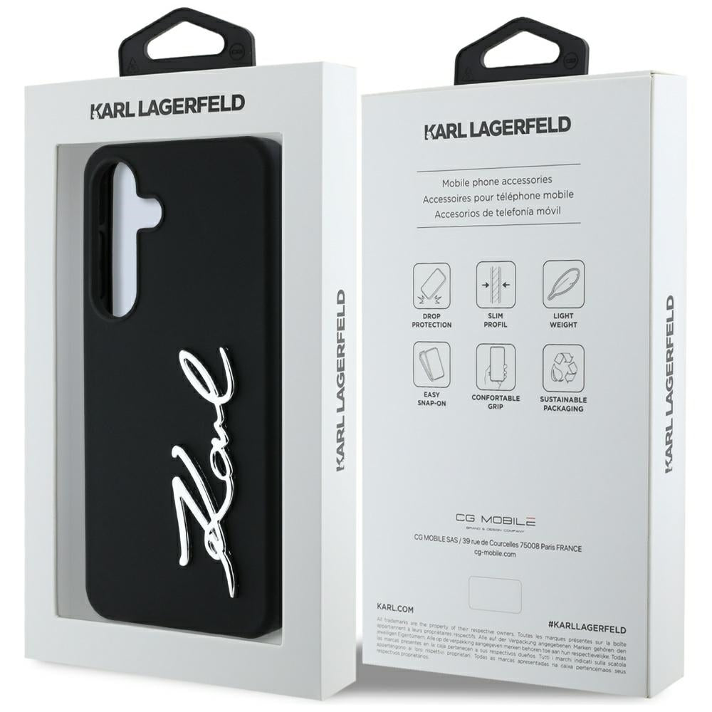 Custodia per Samsung Galaxy S25 S931, Karl Lagerfeld, Silicone Sign Metal Logo, Nera