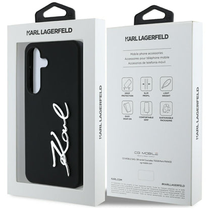 Custodia per Samsung Galaxy S25 S931, Karl Lagerfeld, Silicone Sign Metal Logo, Nera