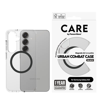 Custodia per Samsung Galaxy S25 S931, PanzerGlass, Care Urban Combat, Trasparente Nera