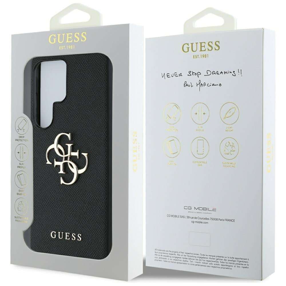 Custodia per Samsung Galaxy S25 Ultra S938, Guess, 4G Grained Big and Classic Logo, Nera