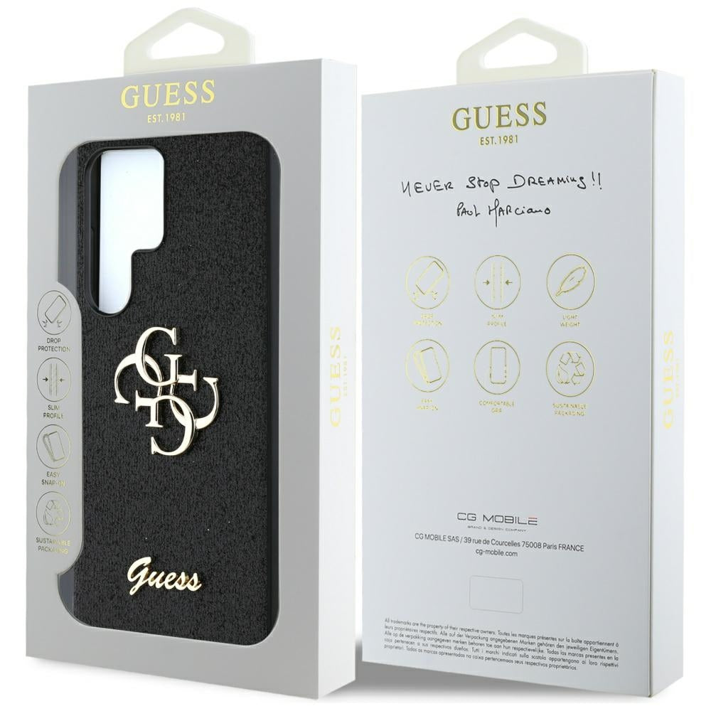 Custodia per Samsung Galaxy S25 Ultra S938, Guess, Glitter Big 4G Script, Nera