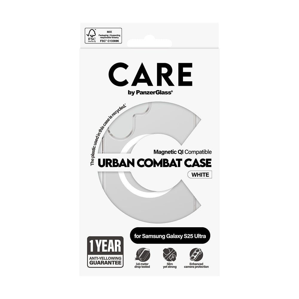 Custodia per Samsung Galaxy S25 Ultra S938, PanzerGlass, Care Urban Combat, Trasparente Bianca