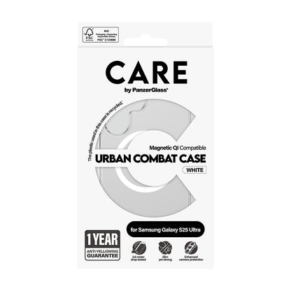 Custodia per Samsung Galaxy S25 Ultra S938, PanzerGlass, Care Urban Combat, Trasparente Bianca