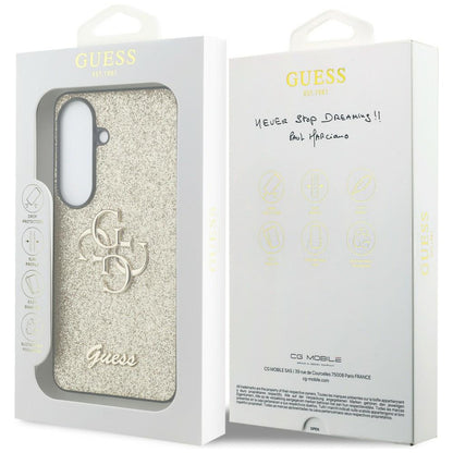 Custodia per Samsung Galaxy S26 S942, Guess, Fixed Glitter Big 4G Metal Frame, Dorata