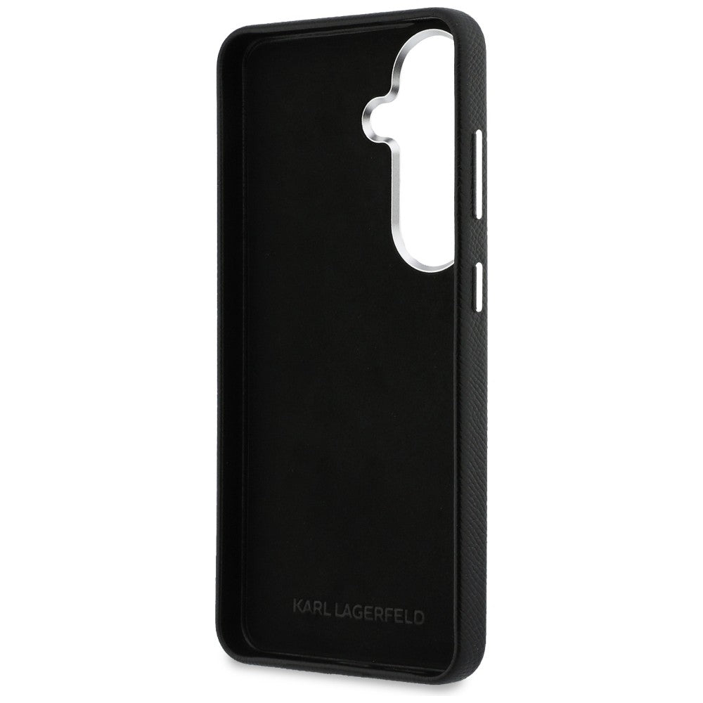 Custodia per Samsung Galaxy S26 Plus S947, Karl Lagerfeld, Saffiano Karl & Choupette's Head Pin, Nera