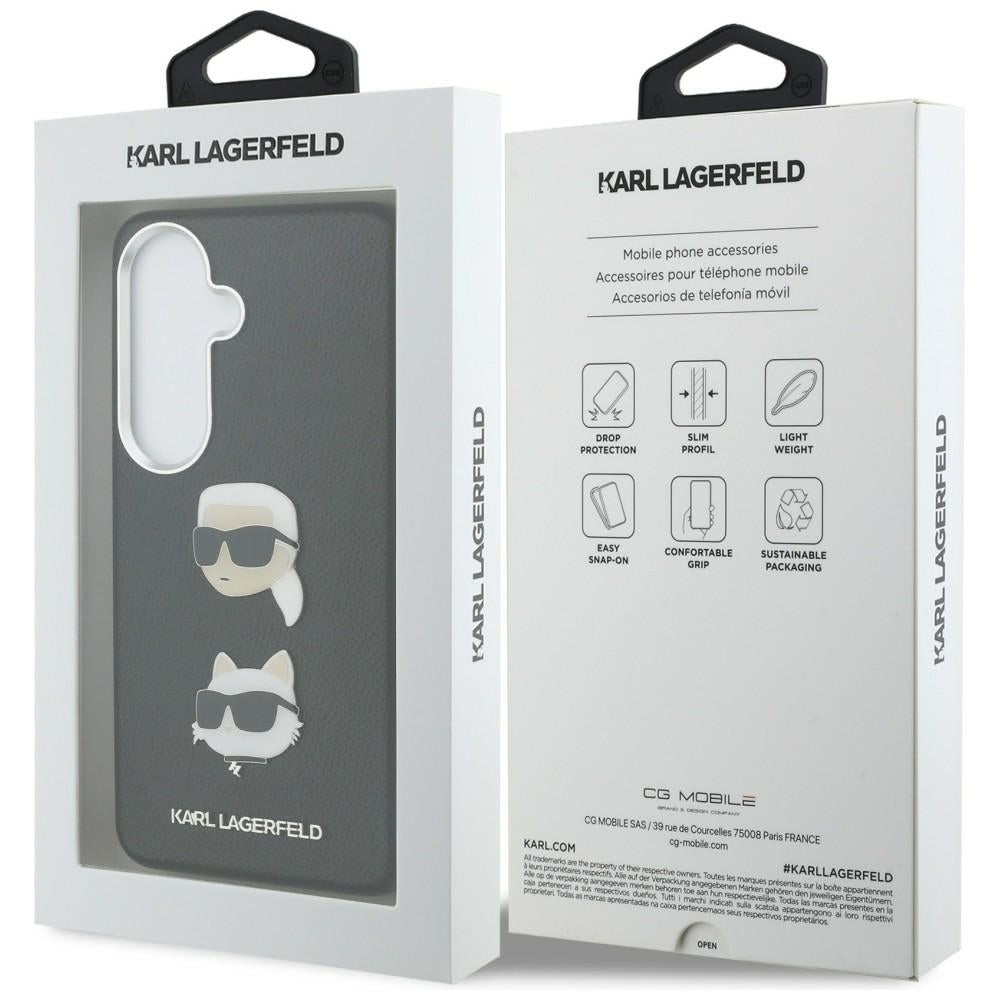 Custodia per Samsung Galaxy S26 Plus S947, Karl Lagerfeld, Saffiano Karl & Choupette's Head Pin, Nera