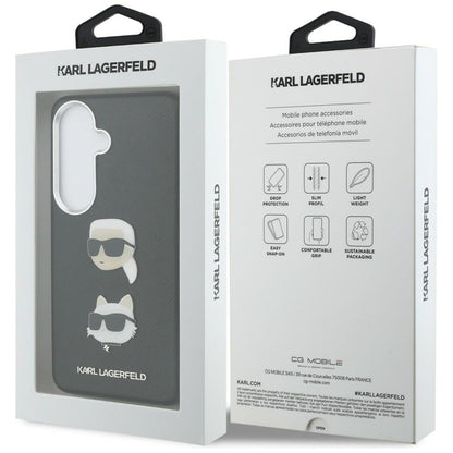 Custodia per Samsung Galaxy S26 Plus S947, Karl Lagerfeld, Saffiano Karl & Choupette's Head Pin, Nera