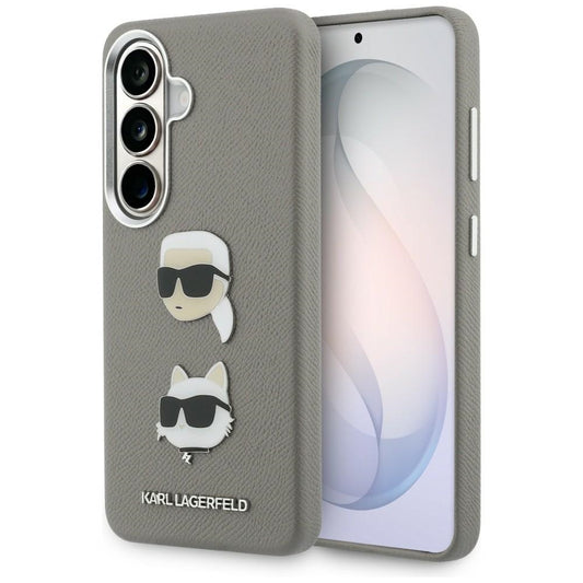 Custodia per Samsung Galaxy S26 S942, Karl Lagerfeld, Saffiano Karl & Choupette's Head Pin, Grigio