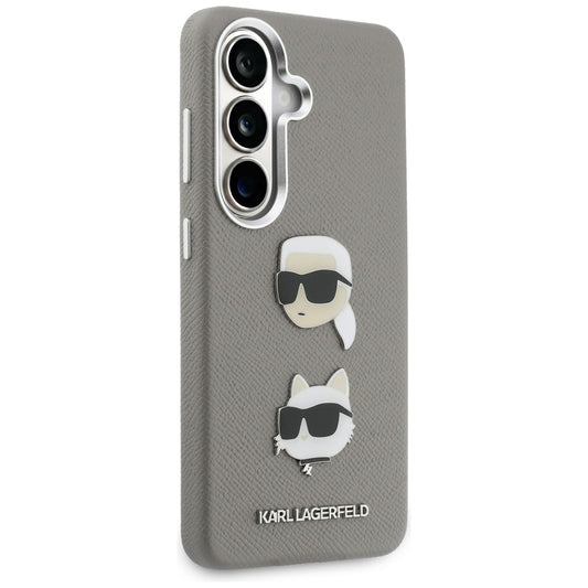 Custodia per Samsung Galaxy S26 S942, Karl Lagerfeld, Saffiano Karl & Choupette's Head Pin, Grigio