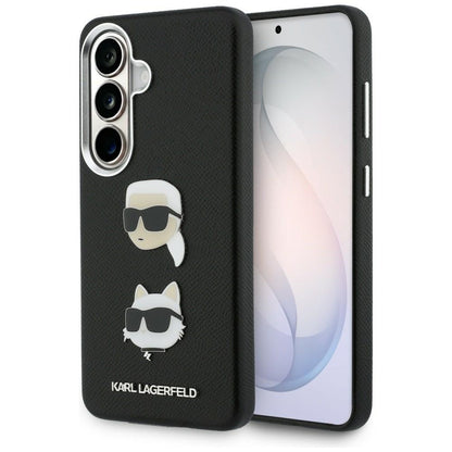Custodia per Samsung Galaxy S26 S942, Karl Lagerfeld, Saffiano Karl & Choupette's Head Pin, Nera
